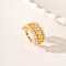 Hollow Brass with ABS Imitation Pearl Beads Wide Band Rings for Women, Real 18K Gold Plated, Inner Diameter: 16.5mm