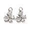 Brass Micro Pave Clear Cubic Zirconia Pendants, Cadmium Free & Nickel Free & Lead Free, Butterfly, Platinum, 10x13.5x3mm, 3mm inner diameter