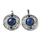 Natural Dyed Lapis Lazuli Pendants, Rack Plating Brass Hollow Flat Round Charms, Cadmium Free & Lead Free, Platinum, 36.5x33x9.5mm, Hole: 7.5x5mm