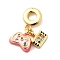 Brass Micro Pave Colorful Cubic Zirconia European Dangle Charms, with Pink Enamel, Large Hole Pendants, Cadmium Free & Lead Free, Game Controller & Television, Real 18K Gold Plated, 25.5mm, Hole: 4.5mm