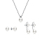 Sterling Silver Imitation Pearl Round Stud Earrings & Pendant Necklaces Sets, with Clear Cubic Zirconia, Platinum, Necklaces: 350mm