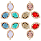 Transparent Glass Links Connectors, with Brass Findings, Faceted, Oval, Light Gold, Mixed Color, 21.5x14x5mm, Hole: 1.2mm, 6 colors, 2pc/color, 12pcs/box