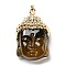 Glass Pendants, with Brass Findings, Buddha Head, Golden, Camel, 40x26.5x16.5mm, Hole: 5x8mm