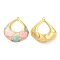 Enamel Pendants, with 304 Stainless Steel Finding, Real 18K Gold Plated, Teardrop Charm, Light Cyan, 36.5x33.5x5mm, Hole: 2mm