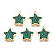 Brass Connector Charms, with Synthetic Malachite, Cadmium Free & Nickel Free & Lead Free, Real 18K Gold Plated, Star, Sea Green, 17x15.5x3mm, Hole: 1.2mm