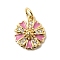 Rack Plating Brass Pendants, with Cubic Zirconia and Enamel, Flower Charms, Long-Lasting Plated, Lead Free & Cadmium Free, with Jump Ring, Real 18K Gold Plated, Pearl Pink, 14x12.5x4mm, Hole: 3.5mm