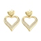 Rack Plating Brass Micro Pave Cubic Zirconia Studs Earrings, Dangle Earrings for Women, Long-Lasting Plated, Lead Free & Cadmium Free, Real 18K Gold Plated, Heart, 39x28.5mm