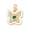 Brass Micro Pave Cubic Zirconia Pendants, Cadmium Free & Nickel Free & Lead Free, with Shell, Butterfly Charms, Dark Green, 13x13.5x3mm, Hole: 4x2mm