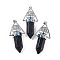 Synthetic Blue Goldstone Faceted Pointed Bullet Big Pendants, Rack Plating Brass Tree of Life Triangle Charms, Platinum, Lead Free & Cadmium Free, 56~57x26.5~27x16.5~17mm, Hole: 6x4mm