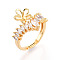 Flower Brass Micro Pave Cubic Zirconia Cup Peg Ring Settings, Adjustable Ring Settings for Half Drilled Beads, Cadmium Free & Nickel Free & Lead Free, Real 18K Gold Plated, 18mm, Inner Diameter: 17mm, Pin: 0.5~1mm