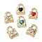 Golden Rack Plating Alloy Rhinestone Pendants, Nickel Free, Lock & Heart Charm, Mixed Color, 19x13x5mm, Hole: 5x4.5mm