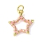 Rack Plating Eco-Friendly Brass Enamel Pendants, with Jump Ring, Long-Lasting Plated, Lead Free & Cadmium Free, Real 18K Gold Plated, Star Charm, Pink, 16.5x14.5x2mm