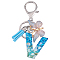 1Pc Resin Letter & Acrylic Butterfly Tassel Keychains, with Alloy Clasp and Rings, Letter V, 10cm