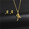 Golden Stainless Steel Initial Letter Jewelry Set, Stud Earrings & Pendant Necklaces, Letter A, No Size