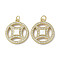 Brass Micro Pave Cubic Zirconia Pendants, Cadmium Free & Lead Free, with Shell, Copper Cash, Real 18K Gold Plated, 21.5x18.5x3mm, Hole: 3mm