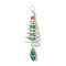 Christmas Theme Copper Wired Glass Big Pendants, with Brass Star, Christmas Tree, Faceted, Silver, Lime Green, 54~55x15mm, Hole: 4mm
