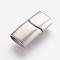 Tarnish Resistant 304 Stainless Steel Magnetic Clasps with Glue-in Ends, Rectangle, Frosted, Stainless Steel Color, 29x14x8.5mm, Hole: 6.5X12mm