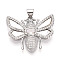 Brass Micro Pave Clear Cubic Zirconia Pendants, Cadmium Free & Lead Free, with Shell, Bees, Platinum, 21.5x27x4mm, Hole: 3.5mm