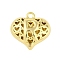 Hollow Brass Pendants for Valentine's Day, Heart with Letter, Real 18K Gold Plated, Letter R, 25x26x13mm, Hole: 2.5mm