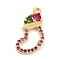 Rack Plating Brass Pave Cubic Zirconia Pendants, Long-Lasting Plated, Cadmium Free & Lead Free, Christmas Socking, Real 18K Gold Plated, 15x10x2.5mm, Hole: 1.2mm