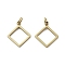 304 Stainless Steel Pendants, Ion Plating(IP), Hollow Rhombus Charms, Real 18K Gold Plated, 15.5x12.5x1mm