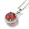 304 Stainless Steel Cable Chain Necklaces, Brass Clear Cubic Zirconia Flat Round Pendant Necklaces, Platinum & Stainless Steel Color, Red, 17.91 inch(45.5cm)