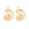 Brass Micro Pave Cubic Zirconia Pendants, Cadmium Free & Nickel Free & Lead Free, Moon, Real 18K Gold Plated, 12x9x2mm, Hole: 1.2mm
