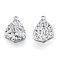 Brass Micro Pave Rosy Brown Cubic Zirconia Charms, Cadmium Free & Nickel Free & Lead Free, Textured, Teardrop with Butterfly, Real Platinum Plated, 14x10x3mm, Hole: 1mm