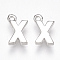 Brass Charms, Letter, Nickel Free, Real Platinum Plated, Letter.X, 8.5x5.5x1.5mm, Hole: 0.8mm