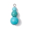 Synthetic Turquoise Dyed Round Beaded Pendants, Gourd Charms with Platinum Tone Iron Loops, 20.5~24x8~8.5mm, Hole: 1.5~3mm