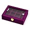 Wooden Rectangle Jewelry Boxes, Covered with Velvet, with Glass and Iron Clasps, 12 Compertments, Purple, 20.2x15.3x4.8cm