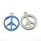 Alloy Enamel Pendants, Lead Free and Cadmium Free, Peace Sign, Platinum Metal Color, Sky Blue, 29x24.5x2mm, Hole: 3mm