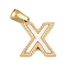 Natural White Shell Alphabet Pendants, Ion Plating(IP) Real 18K Gold Plated 304 Stainless Steel Charms, Letter X, 17x14.5x1.5mm, Hole: 5x3mm