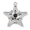 Alloy Rhinestone Pendants, Star Charm, Platinum, Jet, 38x36x6.5mm, Hole: 2.5mm