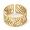 304 Stainless Steel Open Cuff Rings, Hollow Leaf, Golden, Inner Diameter: 18mm