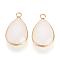 Glass Pendants, with Brass Findings, Faceted, Drop, Light Gold, Lavender Blush, 18x10.5x4.5mm, Hole: 1.8~2.3mm