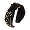 Alloy Rugby Pearl Rhinestones Hair Bands, Wide Twist Knotted Cloth Hair Hoop, Hair Accessories for Women Girls, Black, 150x120x30mm