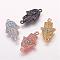 Brass Micro Pave Cubic Zirconia Links, Hamsa Hand/Hand of Fatima/Hand of Miriam, Mixed Color, 18x10x3mm, Hole: 1mm