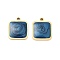 Ion Plating(IP) 304 Stainless Steel Enamel Charms, Square Charm, Marine Blue, Golden, 13x11x2mm, Hole: 1.2mm