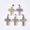 Natural Grey Agate Pendants, with Stainless Steel Peg Bails, Cross, Stainless Steel Color, 28~30x18x6mm, Hole: 7x3.5mm