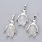 Natural Quartz Crystal Pendants, with Brass Findings, Penguin, Platinum, 34~35x24~25x5~8mm, Hole: 8x5mm