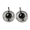Natural Obsidian Pendants, Rack Plating Brass Hollow Flat Round Charms, Cadmium Free & Lead Free, Platinum, 36.5x33x9.5mm, Hole: 7.5x5mm