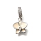 Brass Clear Cubic Zirconia Flower European Dangle Charms, Large Hole Pendants with Enamel, Cadmium Free & Lead Free, Long-Lasting Plated, Rack Plating, Platinum, PapayaWhip, 24.5mm, Hole: 4.5mm