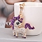 Alloy Rhinestone Keychains, with Enamel, Unicorn, Purple, 4.5x4.2cm