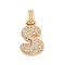 Brass Micro Pave Clear Cubic Zirconia Pendants, Cadmium Free & Nickel Free & Lead Free, Real 18K Gold Plated, Letter S, 31x16x5mm, Hole: 3x6mm