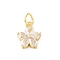 Brass Micro Pave Cubic Zirconia Charms, Cadmium Free & Lead Free, Flower, with Jump Ring, Real 16K Gold Plated, 11.5x9.5x3.5mm, Hole: 3.5mm