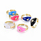 Brass Micro Pave Cubic Zirconia Cuff Rings, Open Rings, with Enamel, Cadmium Free & Nickel Free & Lead Free, Real 16K Gold Plated, Mixed Color, US Size 6(16.5mm)