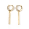 Plastic Imitation Pearl Rectangle Dangle Hoop Earrings, Brass Micro Pave Clear Cubic Zirconia Jewelry for Women, Long-Lasting Plated, Lead Free & Cadmium Free, Real 18K Gold Plated, 51mm, Pendant: 33x5x3mm, Pin: 1mm