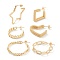 Brass Half Hoop Earrings, Stud Earrings, with Ear Nuts, Long-Lasting Plated, Mixed Shapes, Real 18K Gold Plated, 21~33x3~32x2.5~6mm, Pin: 0.8mm