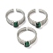 Natural Malachite Adjustable Rings, with Platinum Brass Findings, Long-Lasting Plated, Jewely for Women, Rectangle, 5.2mm, Inner Diameter: Adjustable